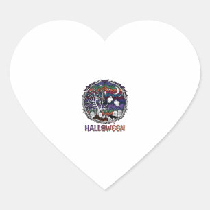 Pegatina En Forma De Corazón Telaraña de Halloween Árbol Fantasmas Calabazas Lá