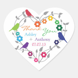Pegatina En Forma De Corazón Tema del arcoiris Aves Flores Bolsas de Favor de B