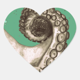 Pegatina En Forma De Corazón Tentáculo de pulpo naumático verde vintage