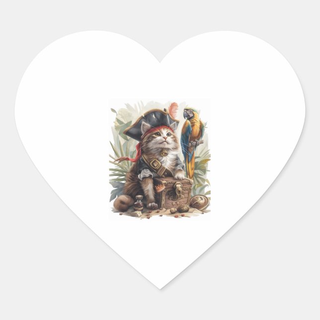 Pegatina En Forma De Corazón Tesoro de gato pirata (Anverso)