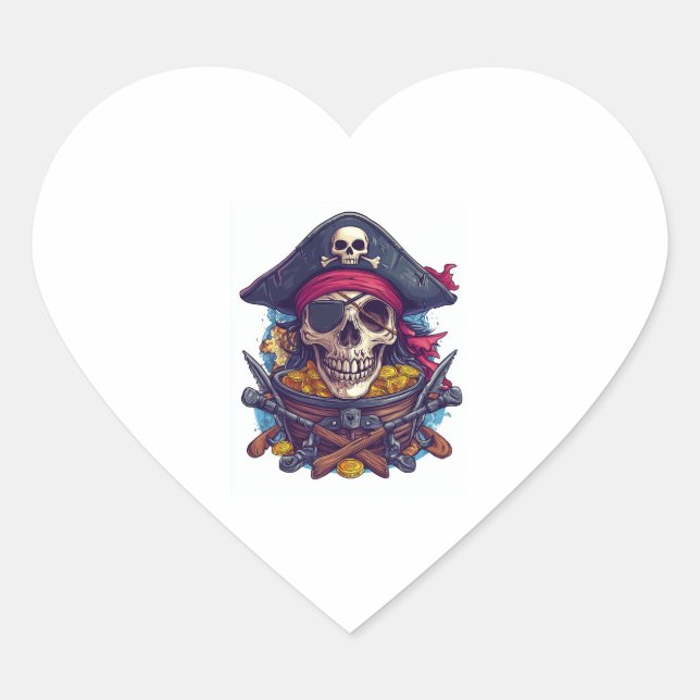 Pegatina En Forma De Corazón Tesoro pirata de cráneo (Anverso)