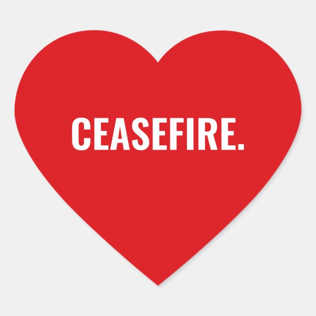 Pegatina En Forma De Corazón Texto blanco de alto al fuego anti guerra minimali (Anverso)