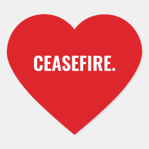 Pegatina En Forma De Corazón Texto blanco de alto al fuego anti guerra minimali