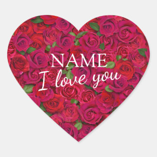 Pegatina En Forma De Corazón Texto personalizado patrón de rosa roja romántica