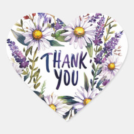 Pegatina En Forma De Corazón Thank you. Beautiful Daisies and lavender. Sticker