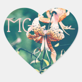 Pegatina En Forma De Corazón Tiger lilies with Initials