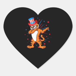 Pegatina En Forma De Corazón Tigre Dabbing Con Fuego De Gorra Estadounidense 4