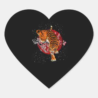 Pegatina En Forma De Corazón Tigre de flores de cerezo