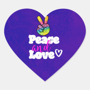 Pegatina En Forma De Corazón Tipografía de paz y amor Signo de paz en mano arco