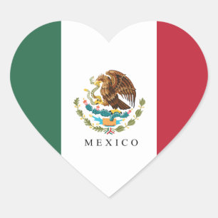 Pegatina En Forma De Corazón Tipografía del Escudo de la Bandera de México Gráf
