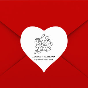 Pegatina En Forma De Corazón Tipografía elegante para guardar la fecha de boda