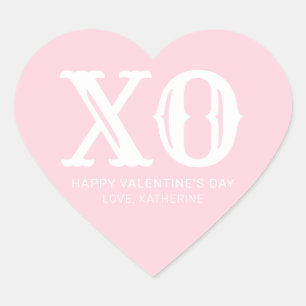 Pegatina En Forma De Corazón Tipografía rosa y blanca de XO el día de San Valen