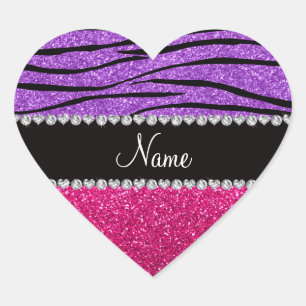 Pegatina En Forma De Corazón Tira púrpura en colores pastel de la cebra del