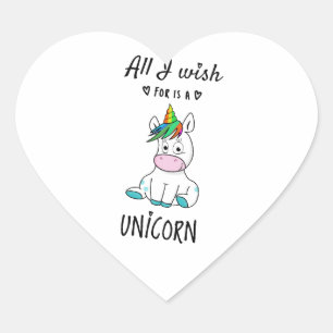 Pegatina En Forma De Corazón Todo lo que deseo es una Unicornio