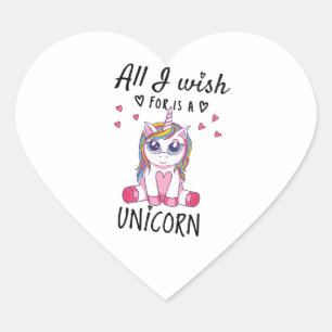 Pegatina En Forma De Corazón Todo lo que deseo es una Unicornio