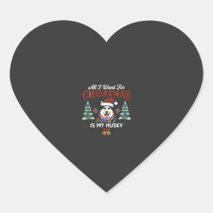 Pegatina En Forma De Corazón Todo lo que Quiere la Navidad es Perro Husky Gorro