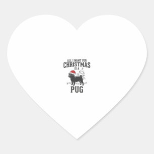 Pegatina En Forma De Corazón Todo lo que Quiero para Navidad Pug Perro