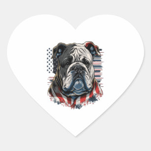 PEGATINA EN FORMA DE CORAZÓN TODOS LOS AMERICANOS DEL PERRO BULLDOG 3
