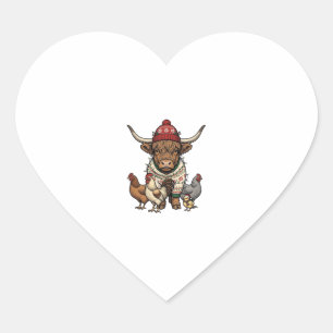 Pegatina En Forma De Corazón Toro de las Tierras Altas de Navidad y Pollitos Gr