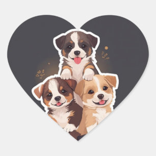 Pegatina En Forma De Corazón Torre de Cachorros - Arte Mascota espantoso