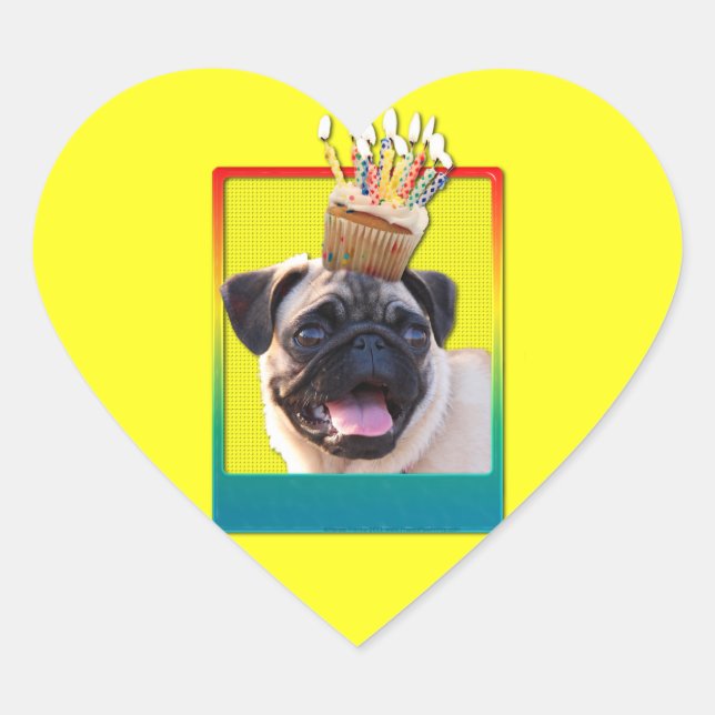 Pegatina En Forma De Corazón Torta de invitación - Pug (Anverso)