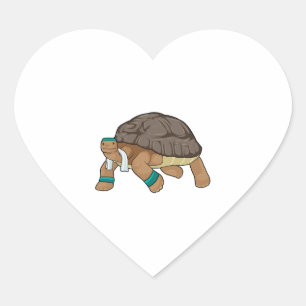 Pegatina En Forma De Corazón Tortuga como corredora con toalla
