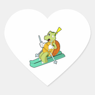 Pegatina En Forma De Corazón Tortuga como esquiadora con esquí