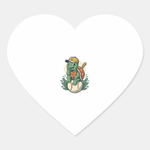 Pegatina En Forma De Corazón Tortuga de béisbol grabado vintage diseño gráfico_
