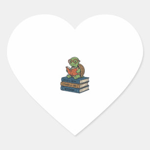 Pegatina En Forma De Corazón Tortuga Lectora Adorable en Libros Vector Vintage_