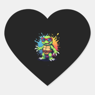 Pegatina En Forma De Corazón Tortuga Linda Con Gafas De Sol Salpicadura De Pint