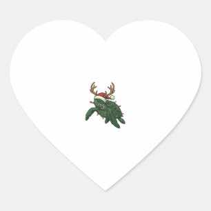 Pegatina En Forma De Corazón Tortuga Marina De Navidad Reno Grabado Antiguo De