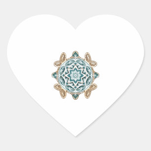 Pegatina En Forma De Corazón Tortuga marina Mandala Sea Ocean Animal Artwork Bo