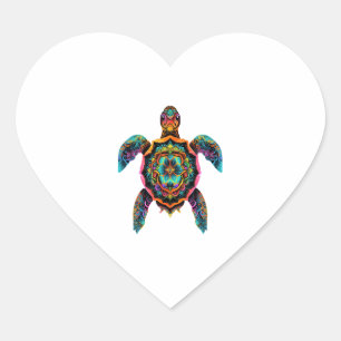 Pegatina En Forma De Corazón Tortuga marina Mandala Sea Ocean Animal Artwork Bo