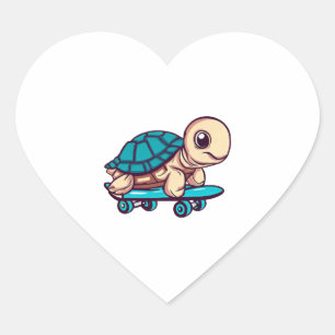 Pegatina En Forma De Corazón Tortuga Skateboarding