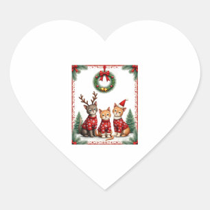 Pegatina En Forma De Corazón Tres gatos divertidos camiseta de Navidad fea de g