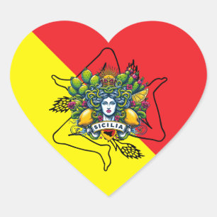 Pegatina En Forma De Corazón Trinacria siciliana