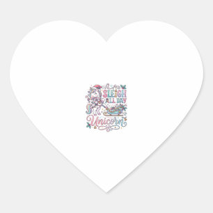 Pegatina En Forma De Corazón Trineo de Unicornio Todo el Día Unicornio Adorable