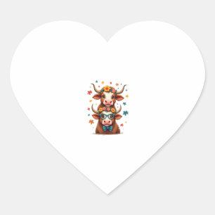 Pegatina En Forma De Corazón Trío de vacas Highland autistas vintage asomándose