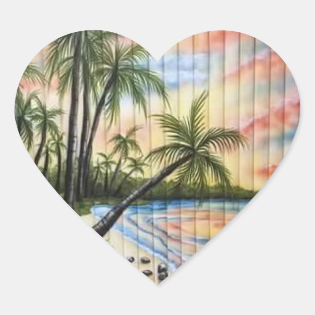 PEGATINA EN FORMA DE CORAZÓN TROPICAL PALM TREES BEACH BLINDS (Anverso)
