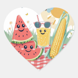 Pegatina En Forma De Corazón Tropical Treats – Summer Snack Sticker Set