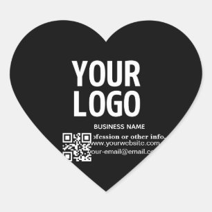 Pegatina En Forma De Corazón Tu logotipo con código QR editable y texto