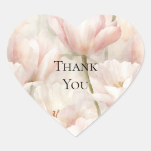 Pegatina En Forma De Corazón Tulipanes de flores de crema rosa sonrojado Gracia