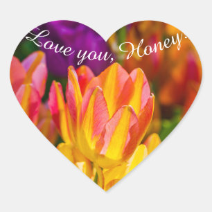 Pegatina En Forma De Corazón ¡Tulipanes Encantadores, Cariño!