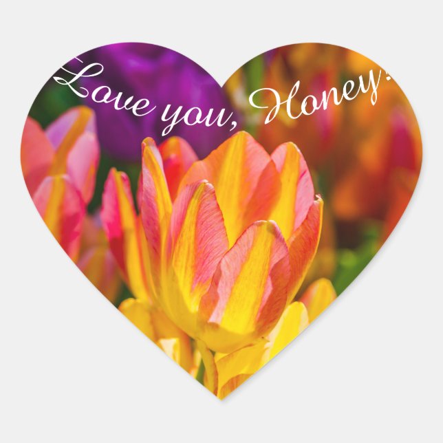 Pegatina En Forma De Corazón ¡Tulipanes Encantadores, Cariño! (Anverso)