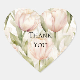 Pegatina En Forma De Corazón Tulipanes Florales de Rosa Crema Desvanecida Agrad