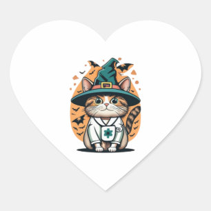 Pegatina En Forma De Corazón Turno de noche línea de un gato de enfermera con m