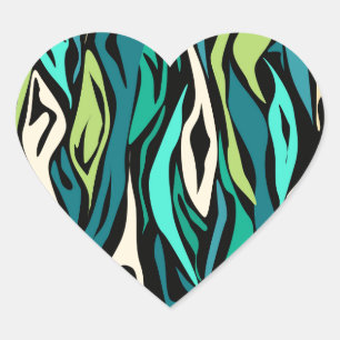 Pegatina En Forma De Corazón Turquesa negra abstracta