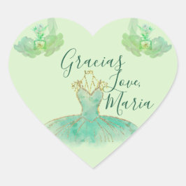 Pegatina En Forma De Corazón Turquoise Mint Gold Ballerina Floral Gracias