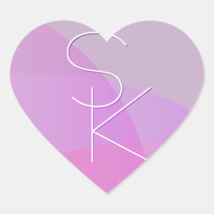 Pegatina En Forma De Corazón Tus iniciales superpuestas Geométrico rosa moder