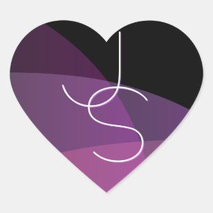 Pegatina En Forma De Corazón Tus iniciales superpuestas Moderno púrpura y ros